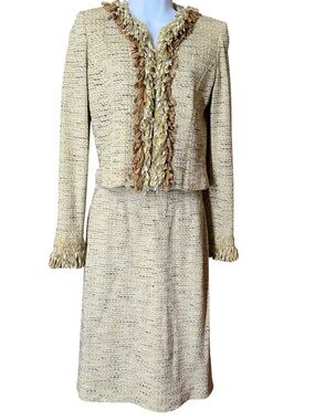 St. John Multicolor Gold Intertwined Metallic  Tweed Jacket & Skirt Set | SZ 2/4